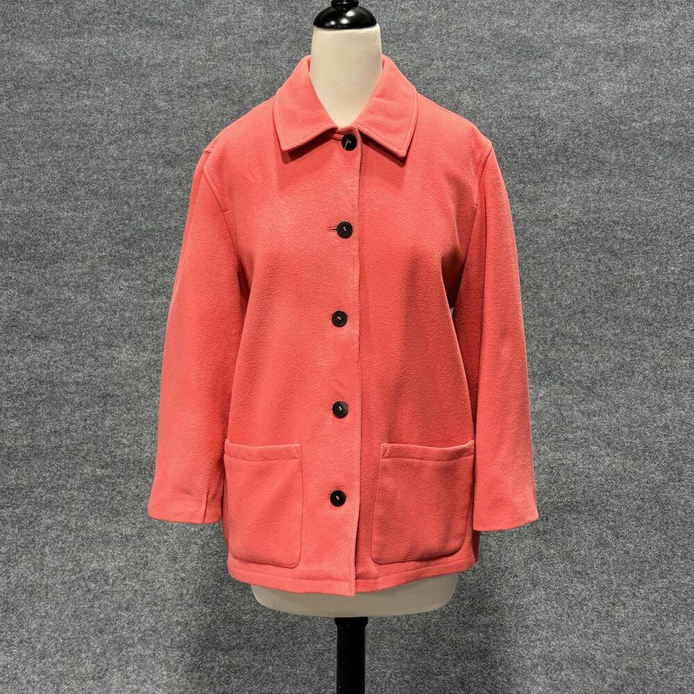 Saks Fifth Avenue Jacket Womens 12 Pink Coral Wool Button Front Lined Classic